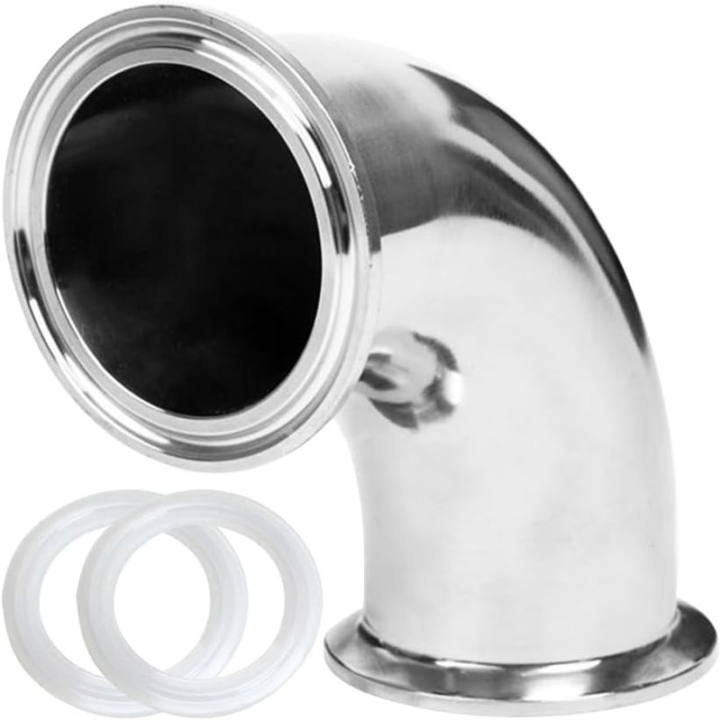 Fitvell Stainless Steel 3" Tube OD Sanitary Ferrule Elbow 90 Degree Pipe Fitting 3" Tri Clamp Ferrule OD 91mm - Image 1
